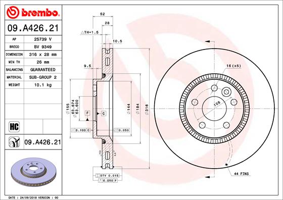 BREMBO BRE09.A426.21 féktárcsa