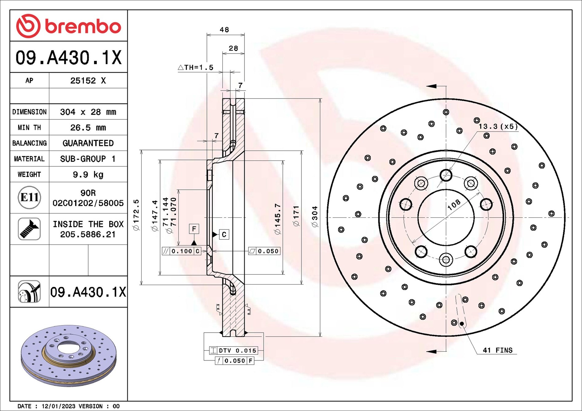 BREMBO BRE09.A430.1X Féktárcsa