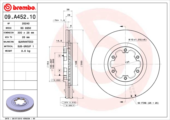 BREMBO BRE09.A452.10 féktárcsa