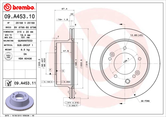 BREMBO 09.A453.11B Féktárcsa