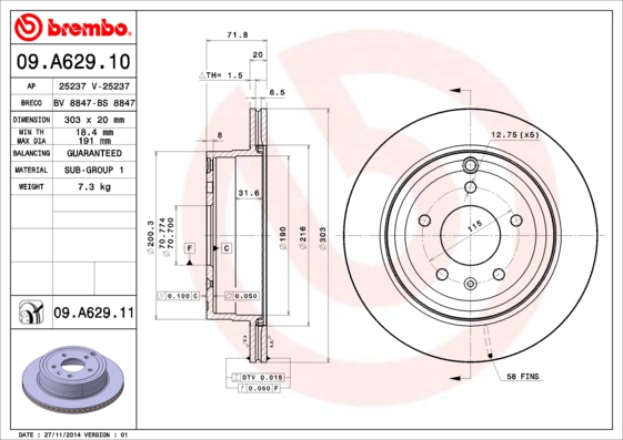 BREMBO 09.A629.11B Féktárcsa