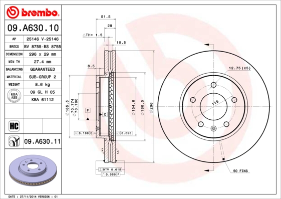 BREMBO 09.A630.11B Féktárcsa