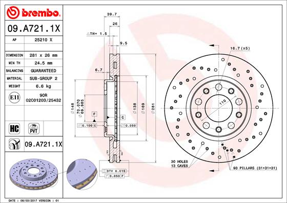 BREMBO BRE09.A721.1X féktárcsa