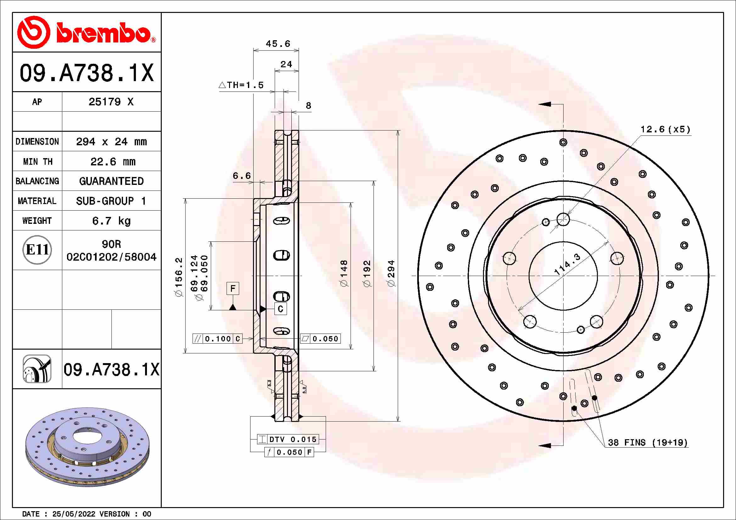 BREMBO BRE09.A738.1X féktárcsa