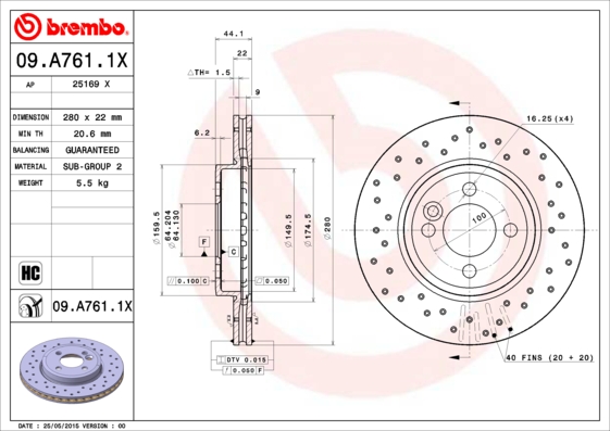 BREMBO BRE09.A761.1X féktárcsa