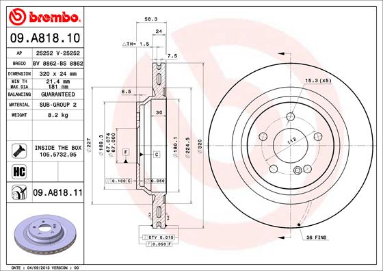 BREMBO BRE09.A818.11 féktárcsa