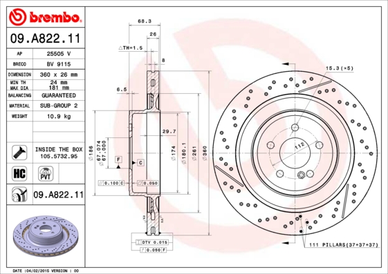 BREMBO BRE09.A822.11 féktárcsa