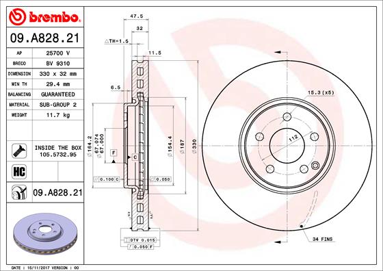 BREMBO BRE09.A828.21 féktárcsa