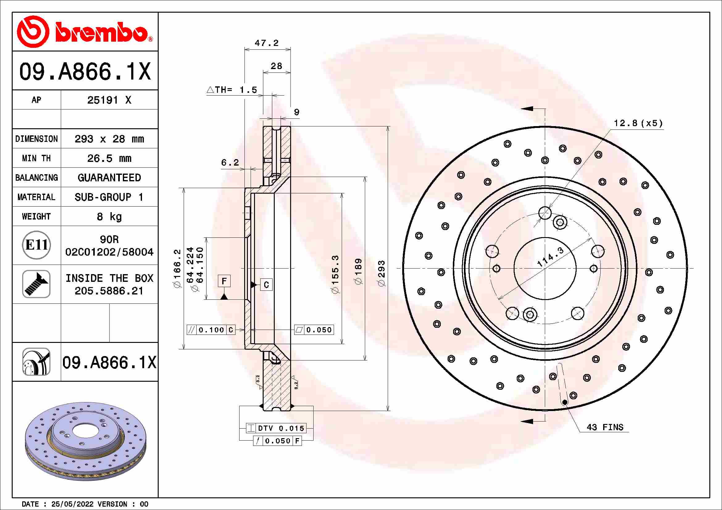 BREMBO BRE09.A866.1X féktárcsa