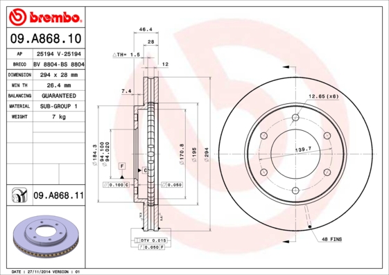 BREMBO 09.A868.11B Féktárcsa