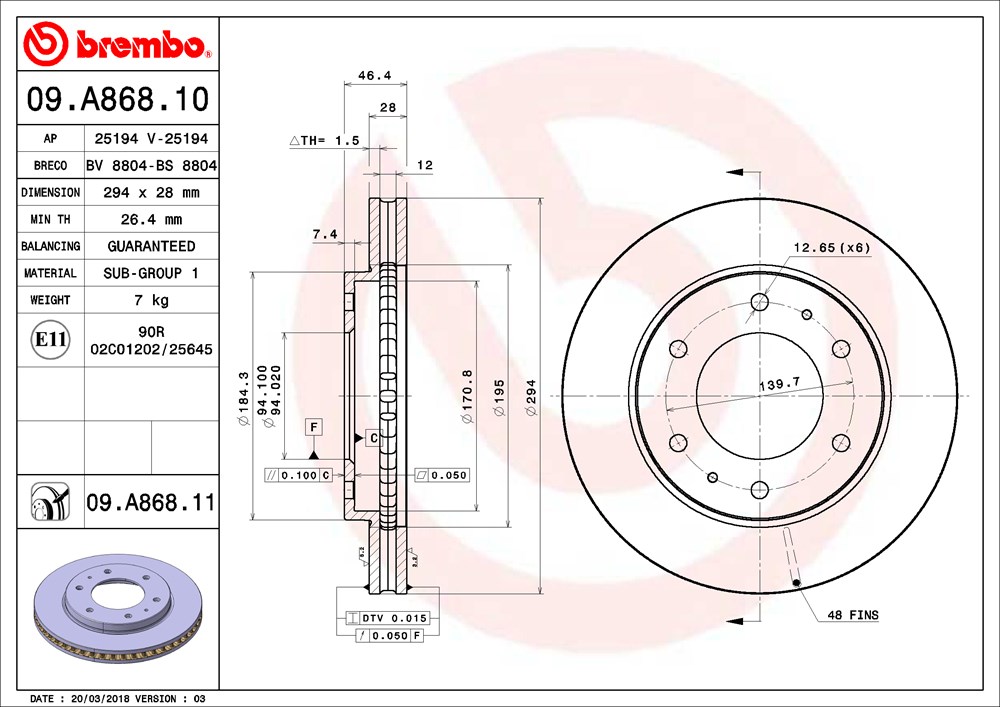 BREMBO BRE09.A868.11 féktárcsa