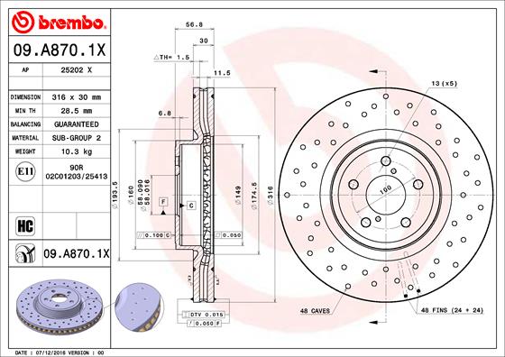 BREMBO BRE09.A870.1X féktárcsa