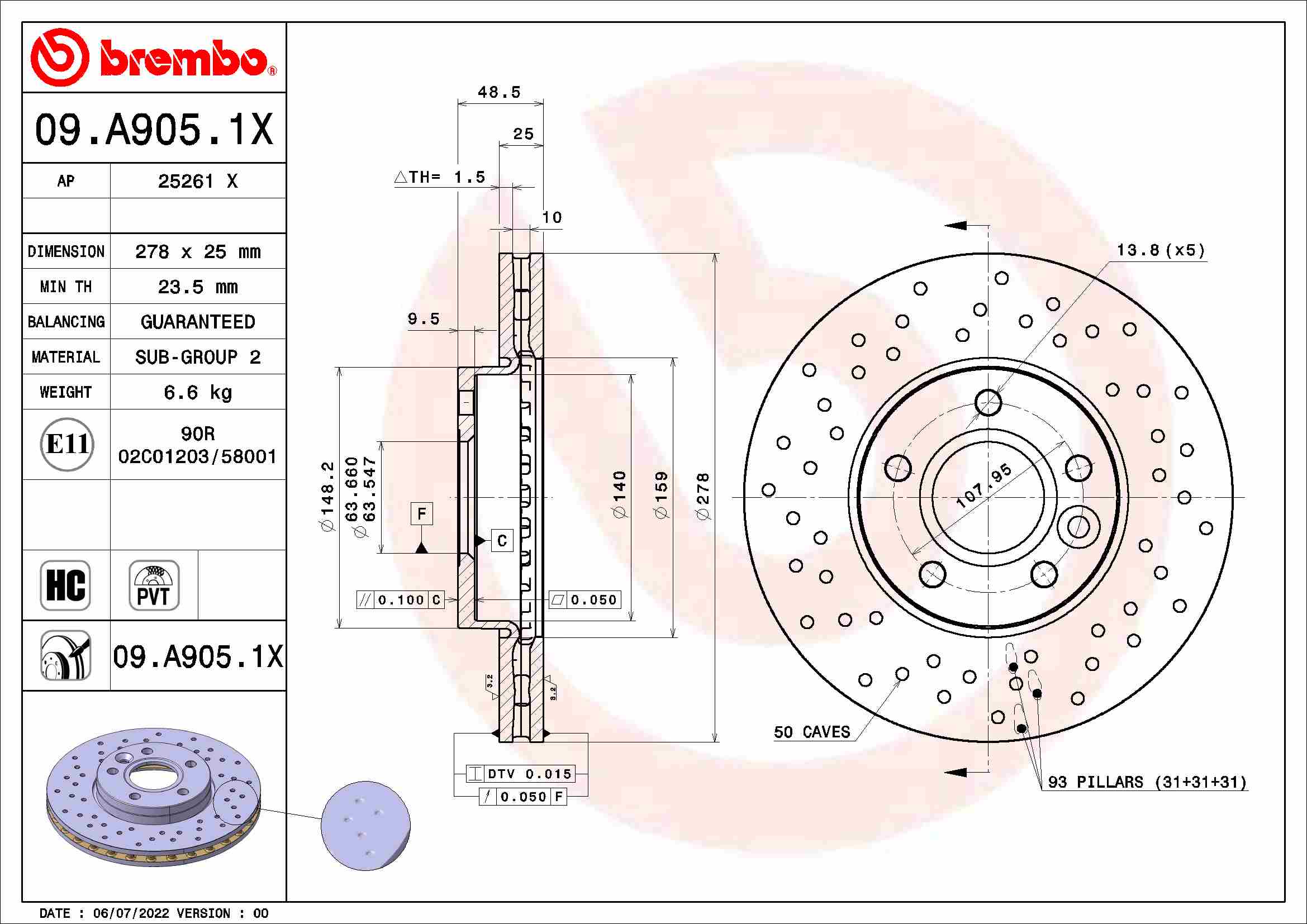 BREMBO BRE09.A905.1X féktárcsa