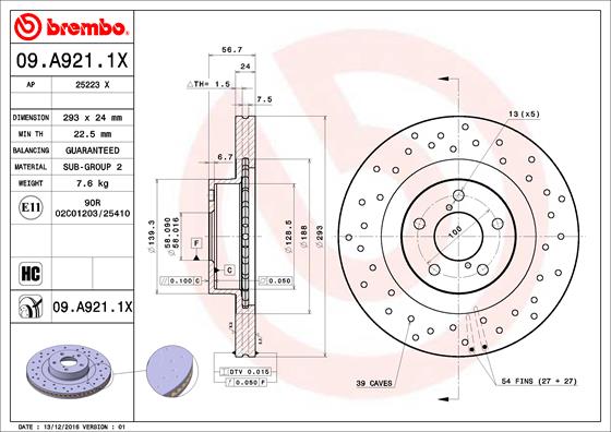 BREMBO BRE09.A921.1X féktárcsa