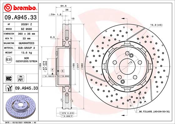 BREMBO BRE09.A945.33 féktárcsa