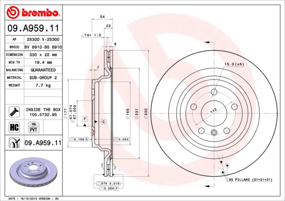 BREMBO BRE09.A959.11 féktárcsa