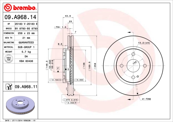 BREMBO 09.A968.11B Féktárcsa