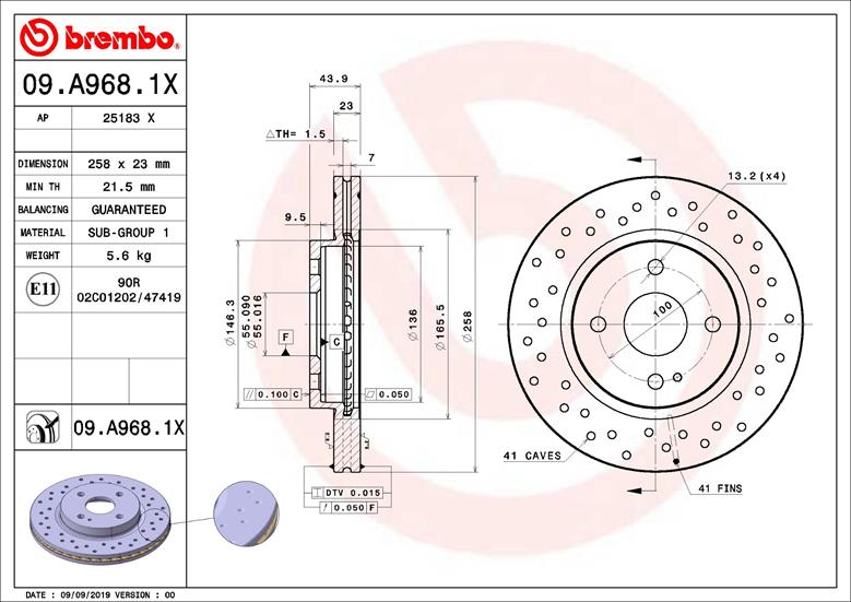 BREMBO BRE09.A968.1X féktárcsa