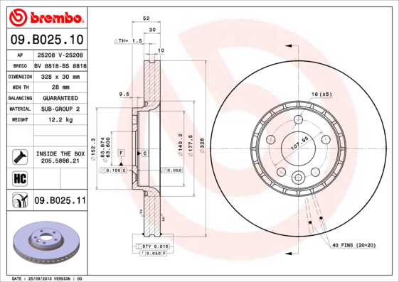 BREMBO 09.B025.11B Féktárcsa