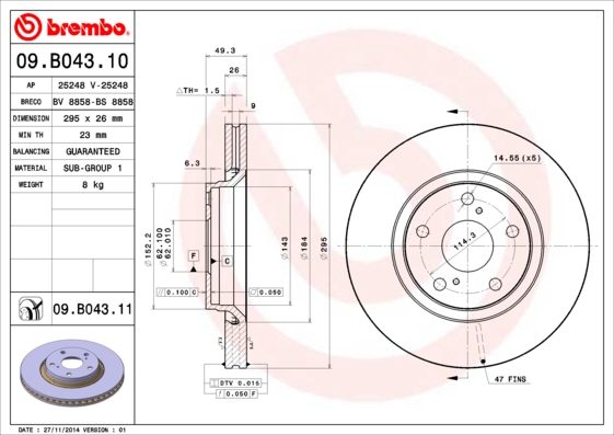 BREMBO 09.B043.10B Féktárcsa