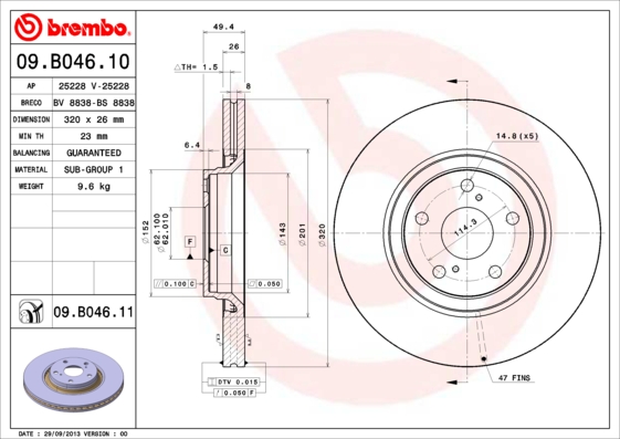 BREMBO 09.B046.11B Féktárcsa