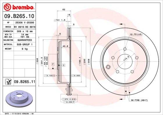 BREMBO BRE09.B265.11 féktárcsa