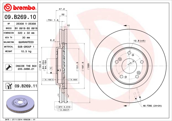 BREMBO 09.B269.11B Féktárcsa