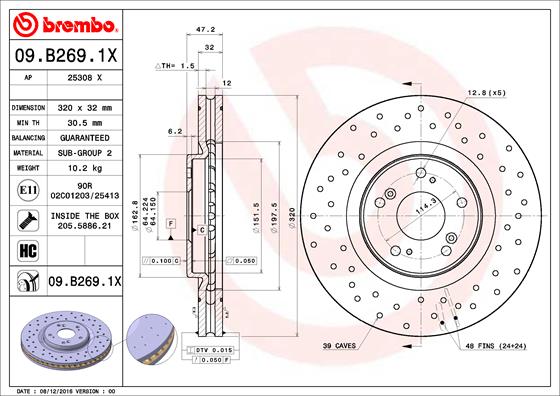 BREMBO 09.B269.1X Féktárcsa