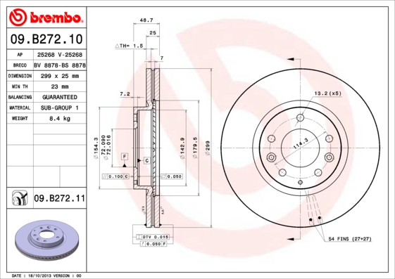 BREMBO 09.B272.10B Féktárcsa