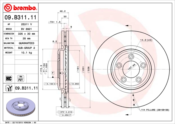 BREMBO BRE09.B311.11 féktárcsa