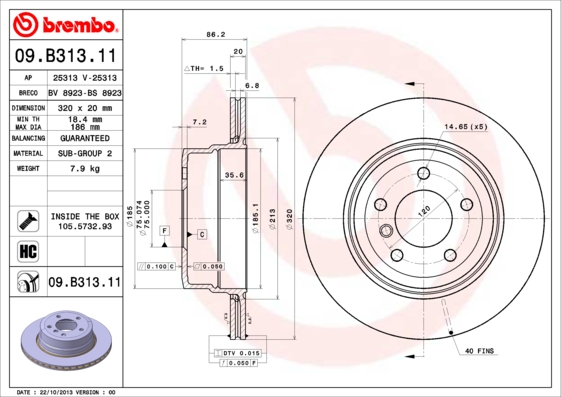 BREMBO 09.B313.11B Féktárcsa