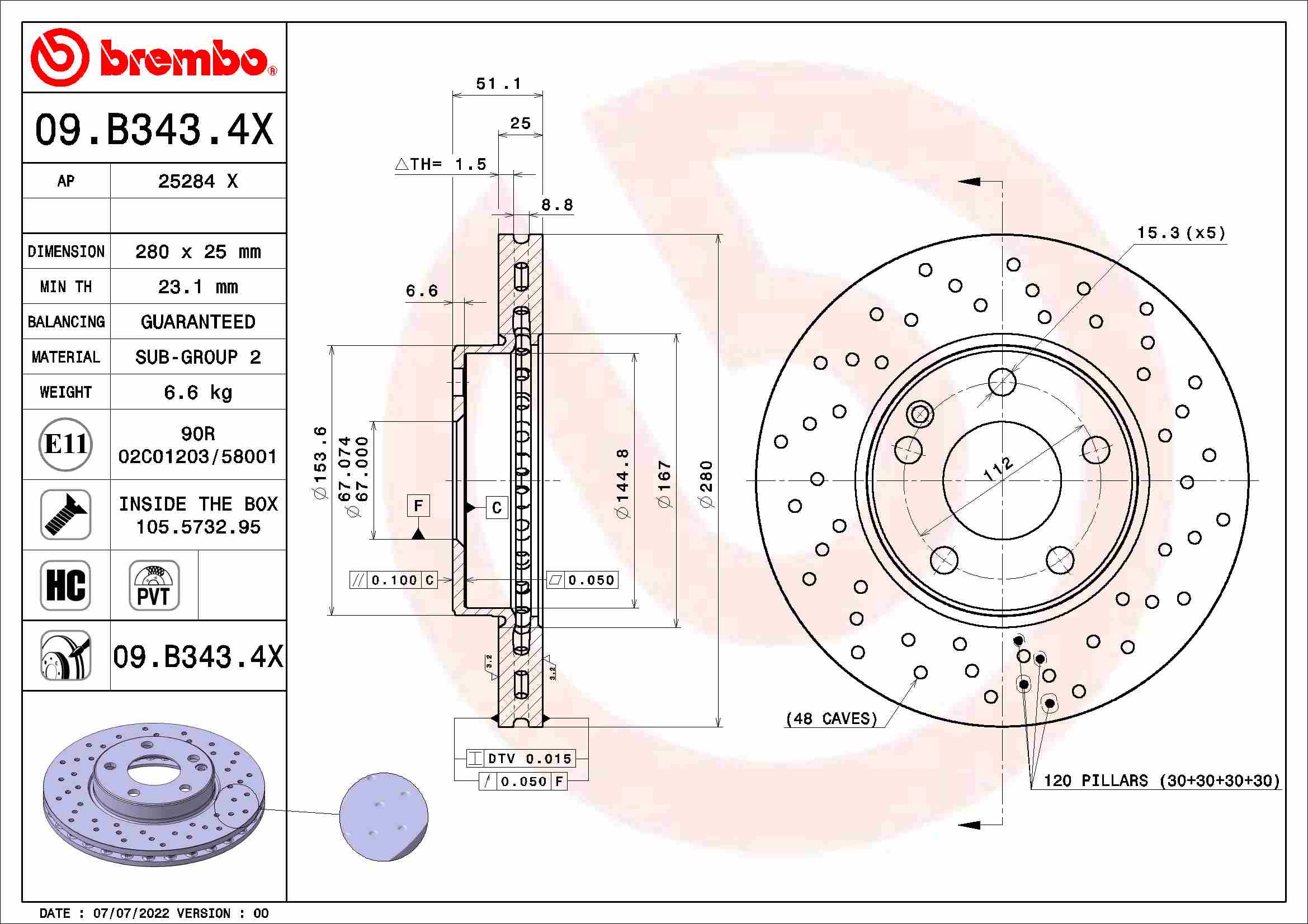 BREMBO BRE09.B343.4X féktárcsa