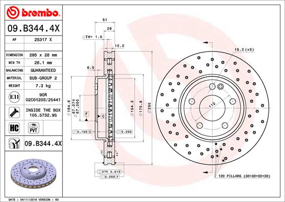 BREMBO BRE09.B344.4X féktárcsa