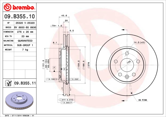 BREMBO 09.B355.10B Féktárcsa