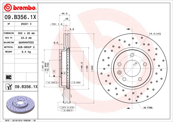 BREMBO BRE09.B356.1X féktárcsa