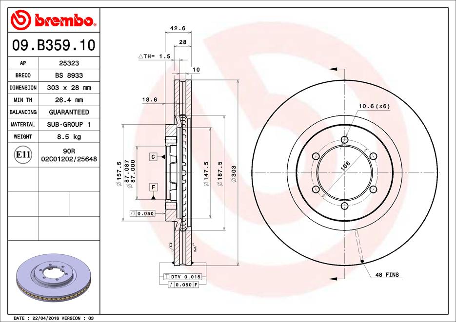 BREMBO BRE09.B359.10 féktárcsa