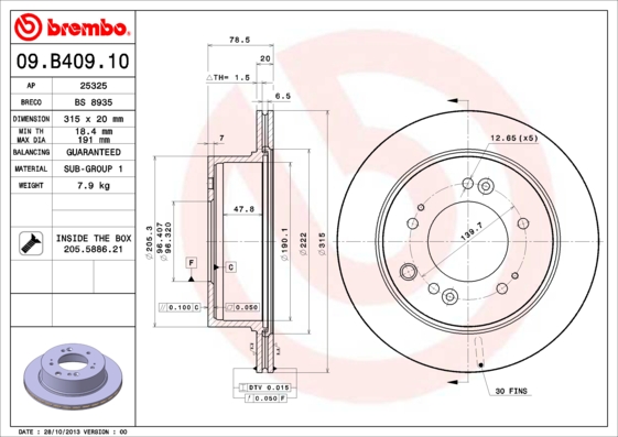 BREMBO BRE09.B409.10 féktárcsa