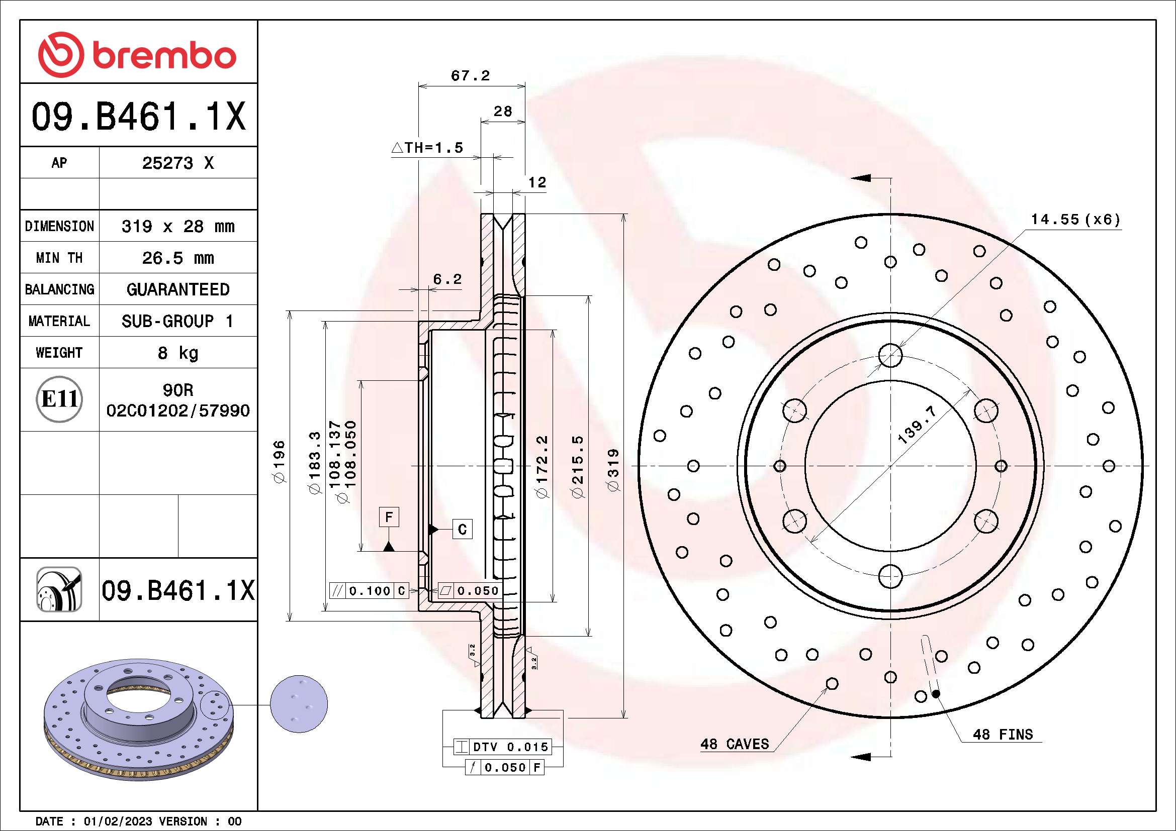 BREMBO BRE09.B461.1X féktárcsa