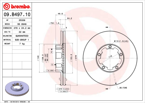 BREMBO 09.B497.10B Féktárcsa