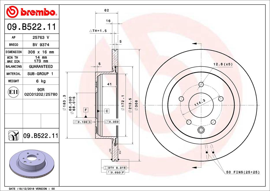 BREMBO BRE09.B522.11 féktárcsa