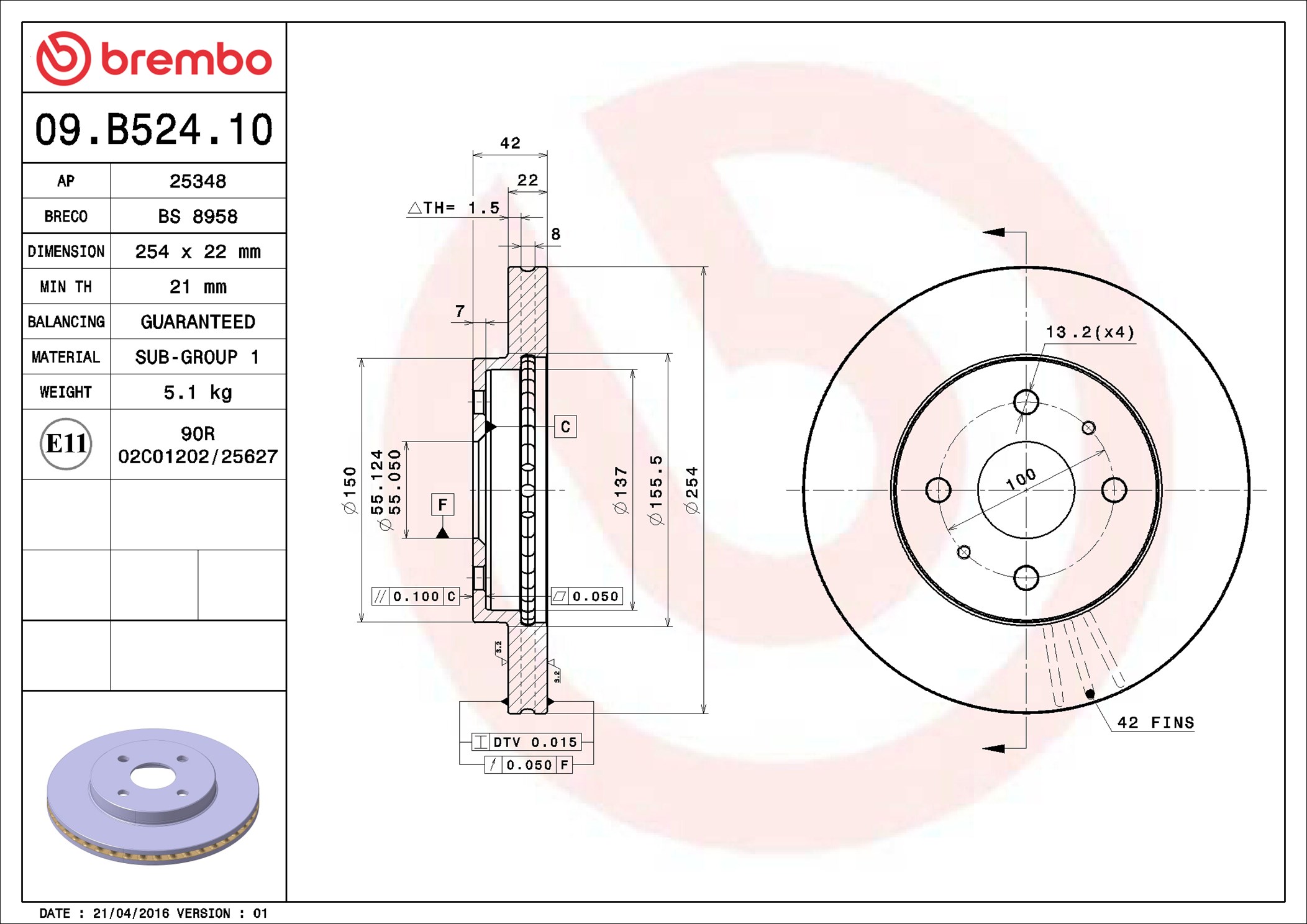 BREMBO BRE09.B524.10 féktárcsa