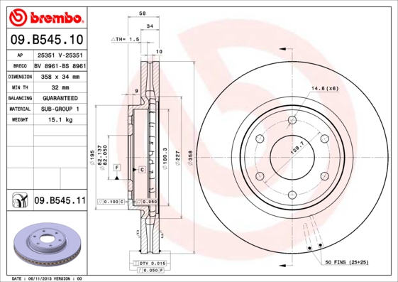 BREMBO BRE09.B545.11 féktárcsa