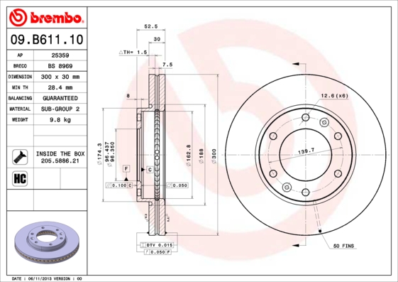 BREMBO 1001538277 09.B611.10 - Első féktárcsa