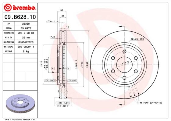 BREMBO BRE09.B628.10 féktárcsa