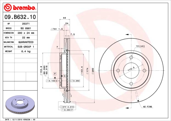 BREMBO BRE09.B632.10 féktárcsa