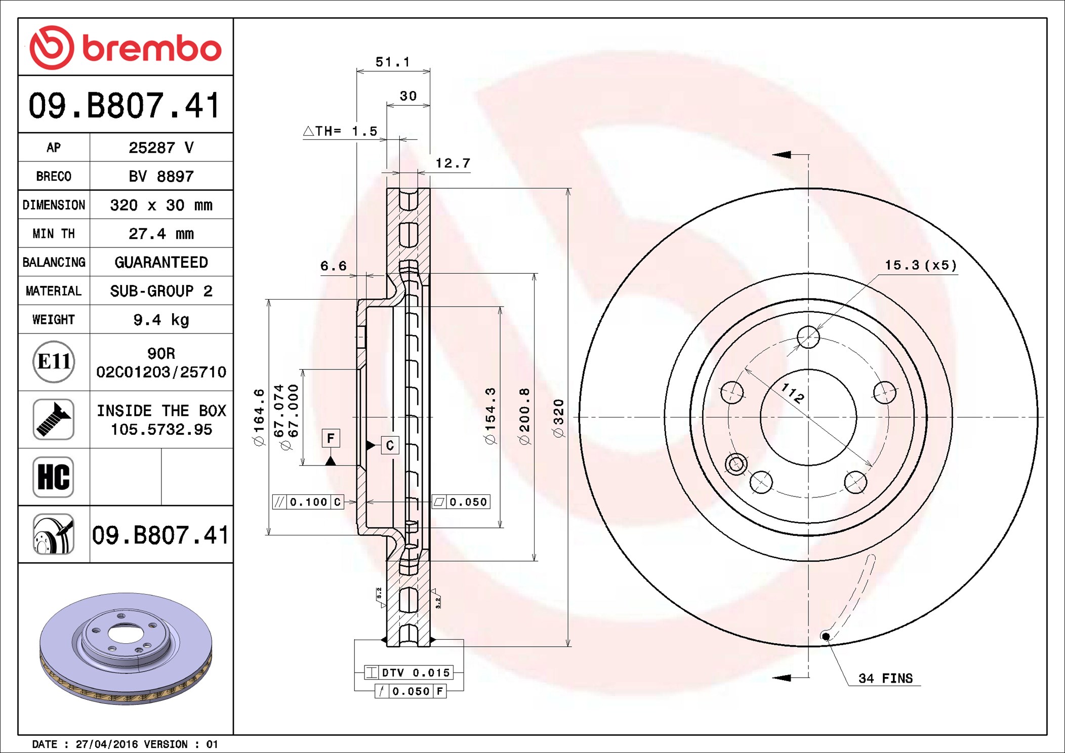 BREMBO BRE09.B807.41 féktárcsa