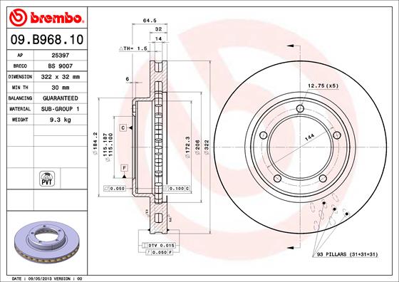 BREMBO BRE09.B968.11 féktárcsa