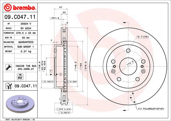 BREMBO 09.C047.11B Féktárcsa