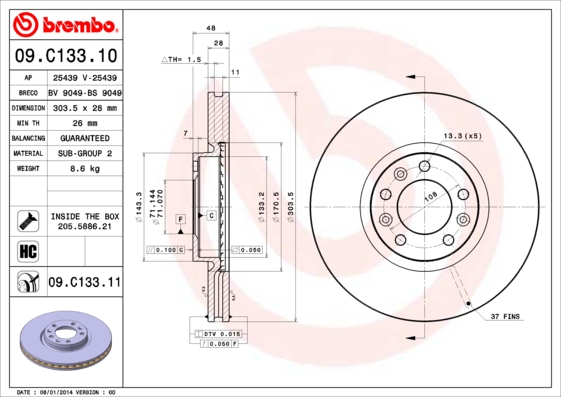 BREMBO 09.C133.11B Féktárcsa