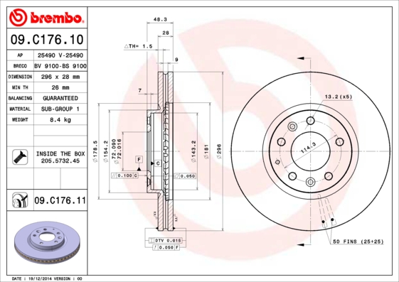 BREMBO BRE09.C176.11 féktárcsa